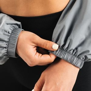 Women's Silver Gray Cropped Windbreaker <b>Jacket</b> Lightweight Full Zip Running <b>Workout</b> Gym Activewear Long Sleeve Sports <b>Jacket</b> - Product Image 4