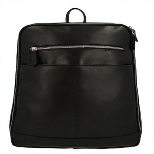 Minimalist <b>Black</b> Genuine Leather Laptop <b>Backpack</b> With Zipper Closure And Interior Pocket Unisex Softback 20-39L Water Resistant - Product Image 2
