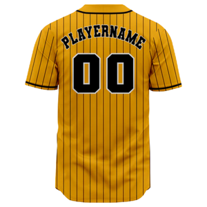 Yellow Pinstripe Baseball Jersey Short Sleeve Button <b>Down</b> Custom Team Uniform Breathable Athletic Sports Shirt - Product Image 3
