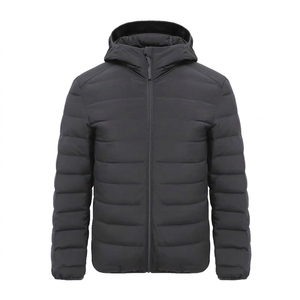 <b>Men's</b> Winter <b>Blouson</b> Front Hood Denim Casual Black Coat Windproof Breathable Eco-Friendly Knitted Zipper Closure Cold Weather - Product Image 2
