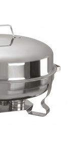 Moderno calentador de alimentos tipo buffet redondo de lujo con base de listones de madera y acero inoxidable para hoteles, restaurantes y servicios de catering. - Product Image 2