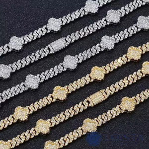 LOISTA Moissanite <b>Statement</b> <b>Necklace</b> 925 Silver 18K Gold Plated Figaro Chain Flower Pave Setting Unisex Party Jewelry - Product Image 3