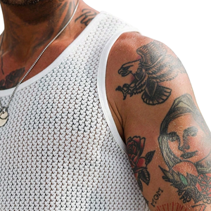 Mens Open Knit <b>Mesh</b> Tank <b>Top</b> Crew Neck Breathable Quick Dry Anti-Pilling Summer Casual Streetwear Gym Beach 100% Cotton Hole - Product Image 6