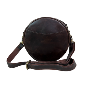 Sac bandoulière circulaire en cuir véritable pour femme – Petit sac à bandoulière rond, sangle réglable - Product Image 1
