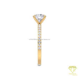 Round Cut Moissanite Diamond Solitaire Engagement <b>Ring</b> in 14K Yellow Gold Pave Band Wedding Promise Anniversary <b>Ring</b> - Product Image 3