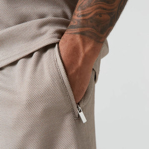 Ensemble deux pièces décontracté pour homme, gris clair, tricoté 100 % coton, respirant, écologique, sans couture, avec poche avant unie - Product Image 6