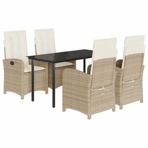 Conjunto de Comedor para Jardín Mediano con Cubiertas Removibles de Ratán Sintético PE Beige, Muebles para Patio - Product Image 2