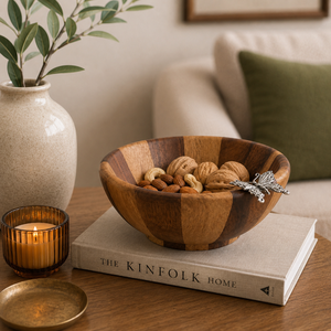 Luxury Handcrafted Acacia Wood Salad <b>Bowl</b> With Intricate Pewter Butterfly Accent <b>Large</b> Eco-Friendly Wooden Serving <b>Bowl</b> For Sale - Product Image 6