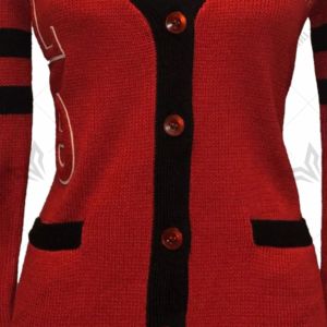 Custom Delta Sorority <b>Red</b> & Black Chenille V-neck Casual <b>Wool</b>/Acrylic Vintage Winter Solid Embroidery Greek Cardigan Sweater - Product Image 4