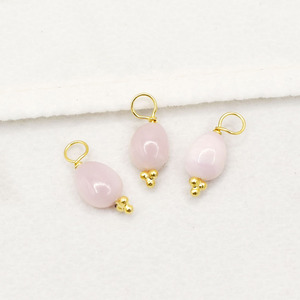 8-10 mm Pink <b>Opal</b> Smooth Tumble <b>Pendant</b> Gold Plated Three Rawa Charm Handmade Gemstone Jewelry - Product Image 1