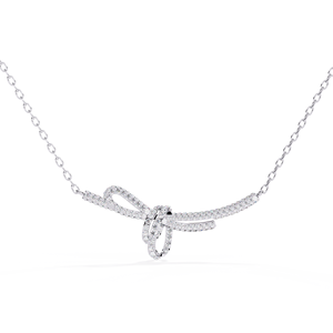 10K 14K 18K White Gold Bow Ribbon <b>Necklace</b> Featuring a Delicate Knotted Tie Design with Shimmering Lab Grown Diamond <b>Necklace</b> - Product Image 2