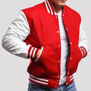 Chaqueta Varsity Unisex al por Mayor, Chaqueta Bomber con Cierre y Parches, Cuerpo de Lana y Mangas de Cuero, Uniforme de Equipo de Béisbol - Product Image 5