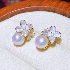 Pendientes de Perlas de Agua Dulce Naturales de 8-9 mm con Diseño Único de Flor de Cerezo Doble, Nueva Joyería de Perlas con Diseño Floral - Product Image 1