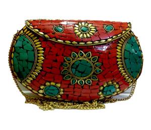 Bolsos de Mano Metálicos con Mosaico, Color Rojo, para Fiestas, Modelo GC-BG-467, Disponibles al Mejor Precio desde India - Product Image 1