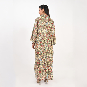 Vestido Largo de Algodón Estampado Bohemio con Mangas Acampanadas, Cuello en V, Ajuste Cómodo, Tela Ligera, para Salidas Casuales, Moda de Verano - Product Image 5