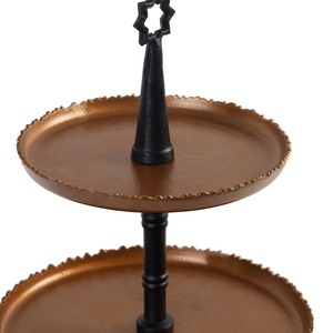 Stunning Three-Tiered Bronze <b>Cake</b> <b>Stand</b> Featuring Scalloped Edge Trays Black Central Rod & A Unique Star Top Handle for Serving - Product Image 4