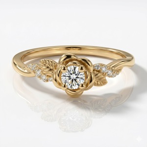 แหวนหมั้นเพชรทองคำแท้ 14K เพชรเพาะเลี้ยงรูปดอกไม้ แหวนสัญญาสำหรับผู้หญิง แหวนแต่งงานรูปใบไม้ที่ได้รับแรงบันดาลใจจากธรรมชาติ - Product Image 1