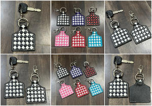 Premium Genuine Leather Black & white Checkered Pattern Key Charm Cute Tooled Leather Customized Wholesale <b>Bag</b> Charm For Gifts - Product Image 3