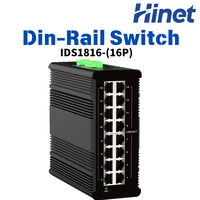 Switch PoE Industrial Gigabit de 16 Puertos L2+ Administrado para Riel DIN, Red Ethernet de 480W IEEE 802.3at con SNMP, QoS y Capacidad de 32Gbs