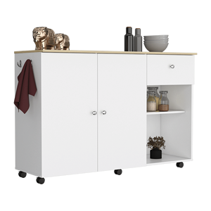 White/Pine <b>Kitchen</b> Island Cart with One Drawer Double Door Cabinet Six Carter Eight <b>Shelves</b> Six Interior and Two External - Product Image 1