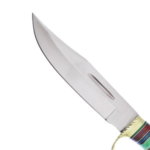 Couteau Bowie en acier inoxydable à lame fixe pour le camping en plein air, la chasse, le bushcraft, équipement utilitaire avec étui en cuir - Product Image 2