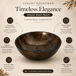 Handcrafted Marble Finish Copper Vessel Wash <b>Basin</b> <b>Round</b> Luxury Countertop Bathroom Sink Designer <b>Basin</b> for Home Hotel Villa - Product Image 5