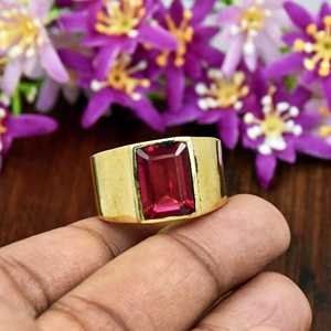 Bague signet pour homme en or vermeil 18 carats avec rubis rouge de forme carrée, en argent sterling 925, bijoux fins, bague de fête, style minimaliste - Product Image 4