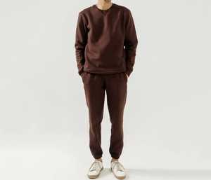 Vêtements de sport pour hommes, ensemble de survêtement à col rond, coupe ajustée, vêtements de fitness, 100% coton molletonné 370GSM, confortable et chaud. - Product Image 1