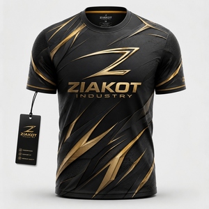 Camiseta ZIAKOT de Diseño Innovador para Hombre, Personalizada, Negra y Dorada, con Patrón 3D Abstracto y Forma Definida - Product Image 1