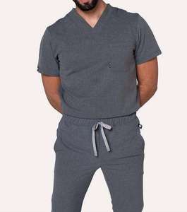 Medical Cotton Woven <b>Scrub</b> Set V Neck Hospital Uniform <b>Jogger</b> Pants Nursing Workwear Unisex OEM Service - Product Image 2