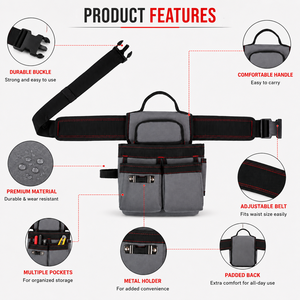 Large Size Customizable Genuine Leather <b>Tool</b> <b>Bag</b> Multi Pocket Waist Belt Organizer Heavy Duty Work Pouch for industrial & DIY - Product Image 5