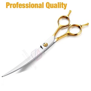 Tijeras Profesionales Curvas para Peluquería Canina, de Acero Inoxidable, Color Dorado, para Perros y Gatos, con Diseño de Doble Gancho - Product Image 2