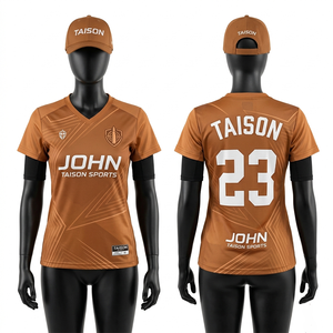 เสื้อเจอร์ซีย์กีฬาผู้หญิง 180 GSM ผ้าโพลีถัก ระบายความชื้น สีทรายทอง แต่งแผงผ้าแบบแอธเลติก ปักลายแบบกำหนดเอง โลโก้แบบซับลิเมชั่น - Product Image 5