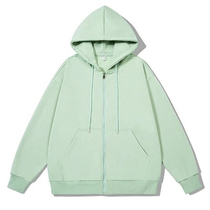 Sweat à capuche zippé vert menthe surdimensionné pour homme, en molleton bouclette, coupe classique, style streetwear automne - Product Image 1