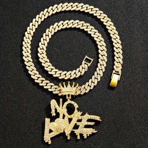 Briva Jewels Collier Pendentif Hip Hop pour Homme Moissanite Iced No Love Chaîne Maille Cubaine Plaqué Or Argent Bijoux de Mode Cadeau - Product Image 5
