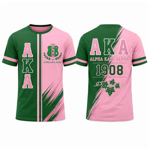 Camisetas Alpha AKA, Camiseta Rosa de Manga Corta con Ribete Verde y Diseño de Escudo, Ropa Casual para Hombre - Product Image 4