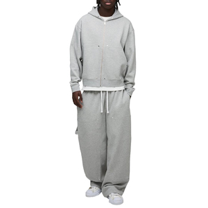 Survêtement deux pièces surdimensionné en molleton doux et épais avec fermeture éclair intégrale et jambes larges pour homme – Style streetwear - Product Image 3