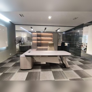 Escritorio Ejecutivo Moderno con Patas Metálicas, Madera Contrachapada E1 con Acabado HPL, Mesa de Oficina con Rejilla Metálica de Corte CNC y Bordes de PVC - Product Image 5