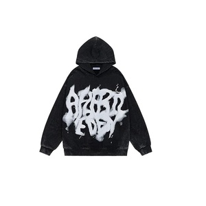 Graphic Hoodies Abstract Print Washed Hoodie Long Sleeve Acid Washed Hooded Sweatshirts Trendy <b>Y2k</b> <b>Tops</b> - Product Image 1