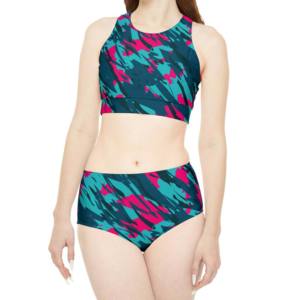 Women's Black Halter Bikini Set Solid Color <b>Thong</b> Bottom Stretch Swimwear Two Piece Beachwear Front Logo <b>Seamless</b> - Product Image 1