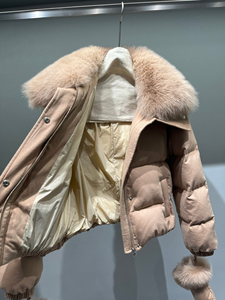 Manteau court en duvet de canard pour femme, couleur unie, chaud et doux pour l'hiver, col en fourrure de renard, respirant, fermeture éclair épaisse - Product Image 4