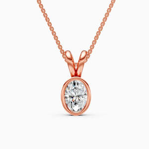 Pendentif solitaire en diamant de laboratoire taille ovale, serti clos, plaqué rhodium, pour femme - Product Image 5
