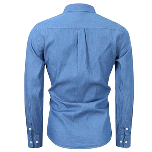 Chemise Oxford pour homme, coupe classique, manches classiques, bleu uni, décontractée, boutonnée, col rond, 100% coton, tissu tricoté, anti-rétrécissement - Product Image 5