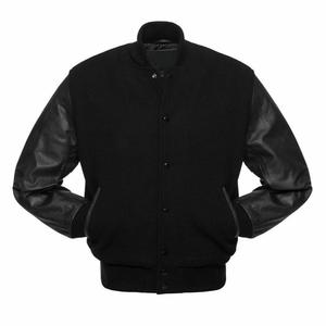Classic Varsity Letterman Bomber <b>Jacket</b> Geometric Cartoon Patchwork Design Stand Collar Black Wool Body Sleeves Unisex <b>Winter</b> - Product Image 2