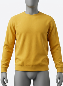 เสื้อสเวตเชิ้ตคอกลมสีมัสตาร์ดสำหรับผู้ชาย ทรงปกติ ผ้าถัก 100% คอตตอน สวมใส่สบายๆ สำหรับฤดูใบไม้ร่วง สีพื้น แขนยาว - Product Image 1