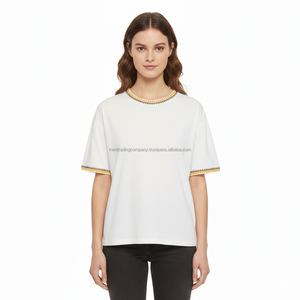 เสื้อยืดคอตตอน 100% แบรนด์ส่วนตัวสำหรับผู้หญิง สกรีนโลโก้ได้ตามต้องการ เสื้อยืดเปล่าคุณภาพสูง เนื้อผ้านุ่ม ผู้ผลิตเสื้อยืดผู้หญิง ขายส่ง - Product Image 1