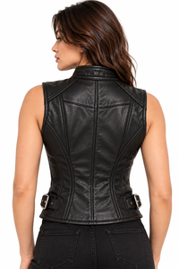 Women's Custom Leather Vest Custom <b>Biker</b> Motorcycle <b>Waistcoat</b> Premium Sleeveless Moto Riding Vest Fashion Streetwear Leather - Product Image 2