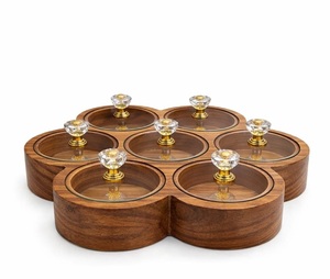 Wooden Handcrafted Spice <b>Box</b> <b>Masala</b> Dabba Acrylic Lid with 7 Round Compartments & Spoon Acacia Wood Spice <b>Box</b> Set - Product Image 3