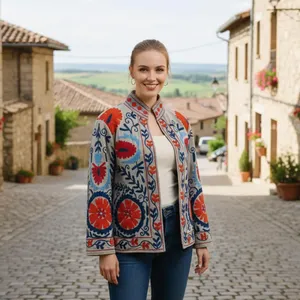 <b>Women</b> Boho Floral Suzani <b>Jacket</b> Cotton Embroidery Ethnic <b>Vintage</b> Style Lightweight Handmade Casual Fashion Coat - Product Image 1