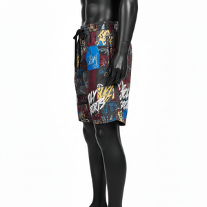 กางเกงขาสั้นผ้าโพลีเอสเตอร์น้ำหนักเบา 120 GSM แบบกันลม พิมพ์ลายกราฟฟิตีหลากสีแบบปะติด พร้อมสกรีนโลโก้ตามสั่งสำหรับผู้ชาย - Product Image 6